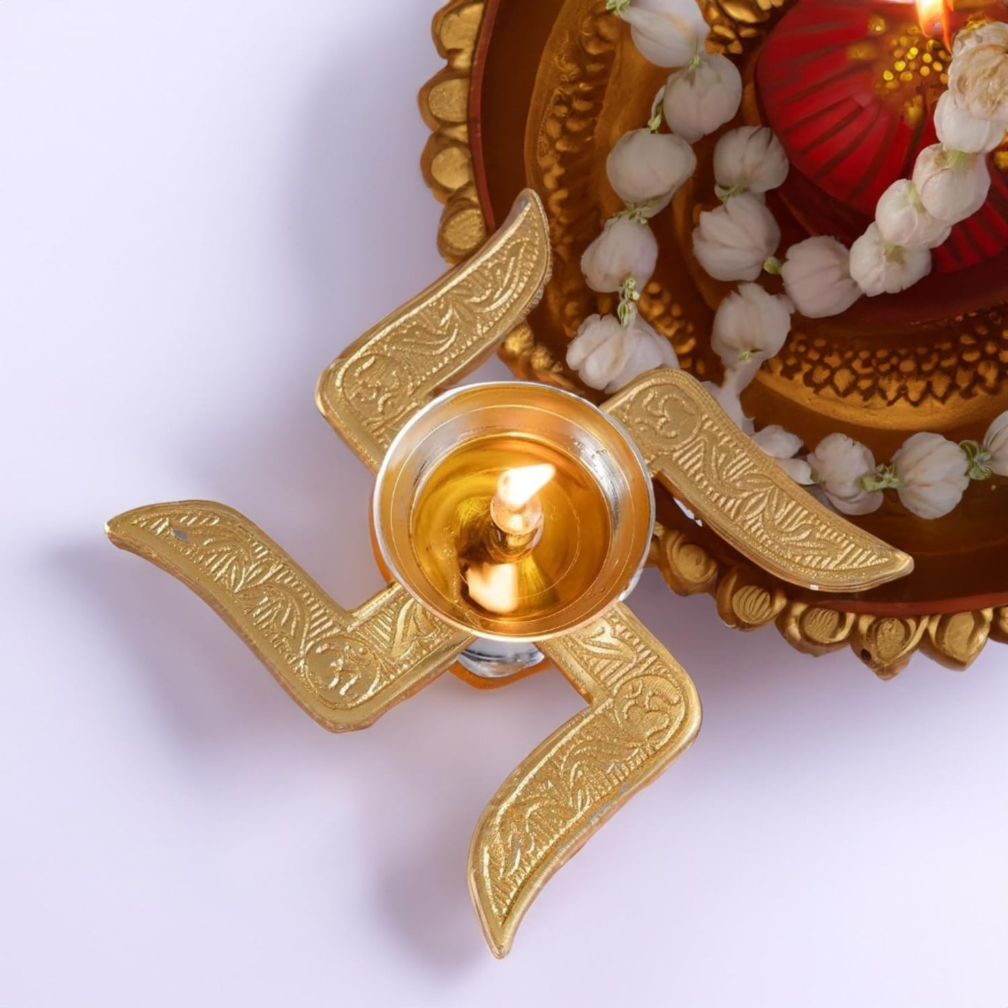 Swastik Akhand diya with velvet box