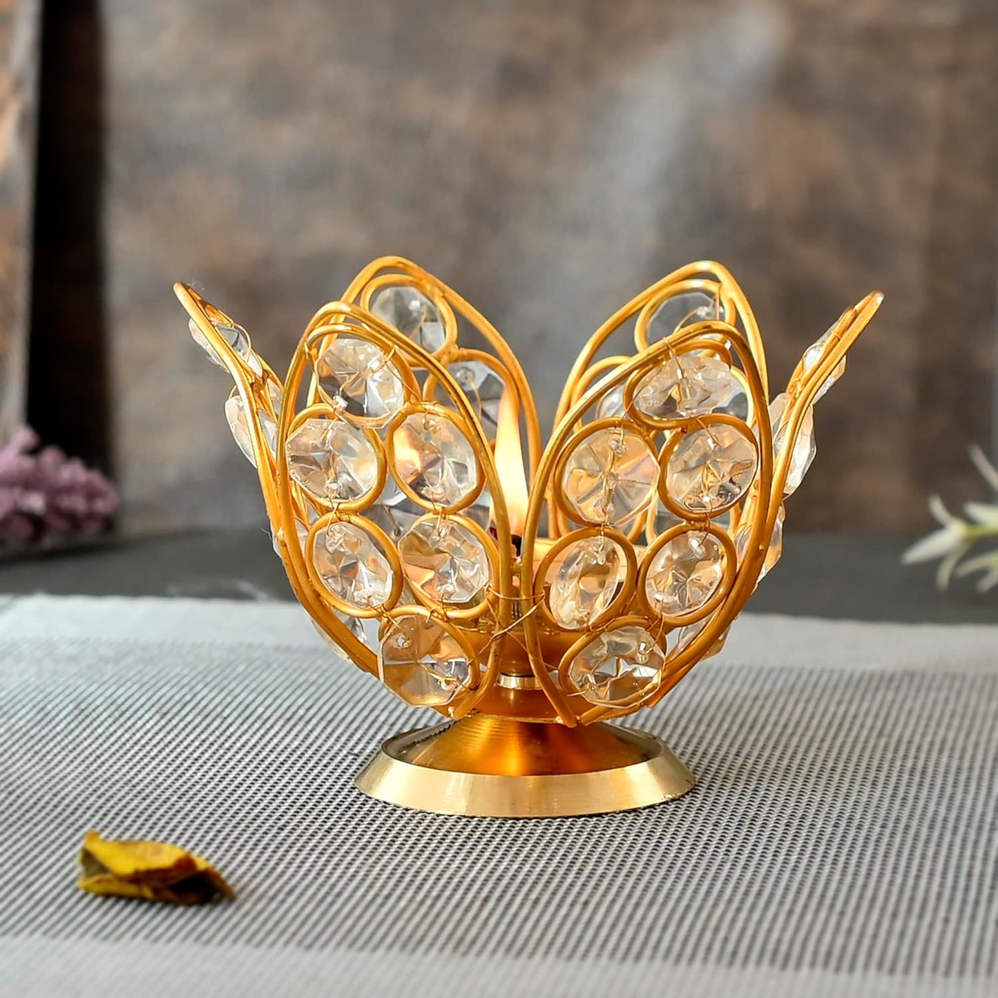 Brass crystal akhand diya