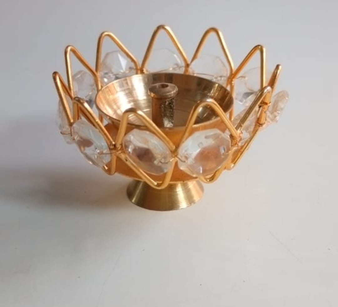 Brass crystal akhand diya