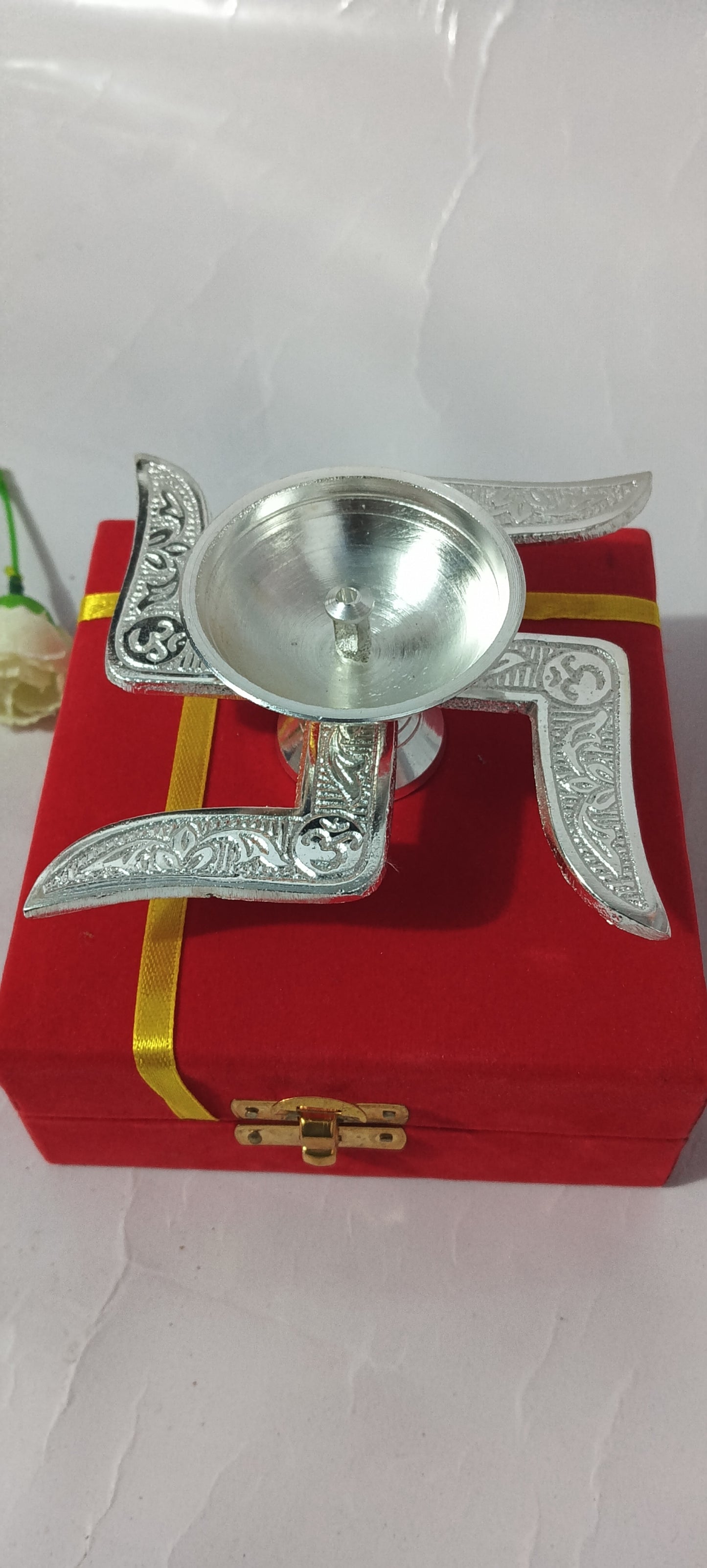 Swastik Akhand diya with velvet box