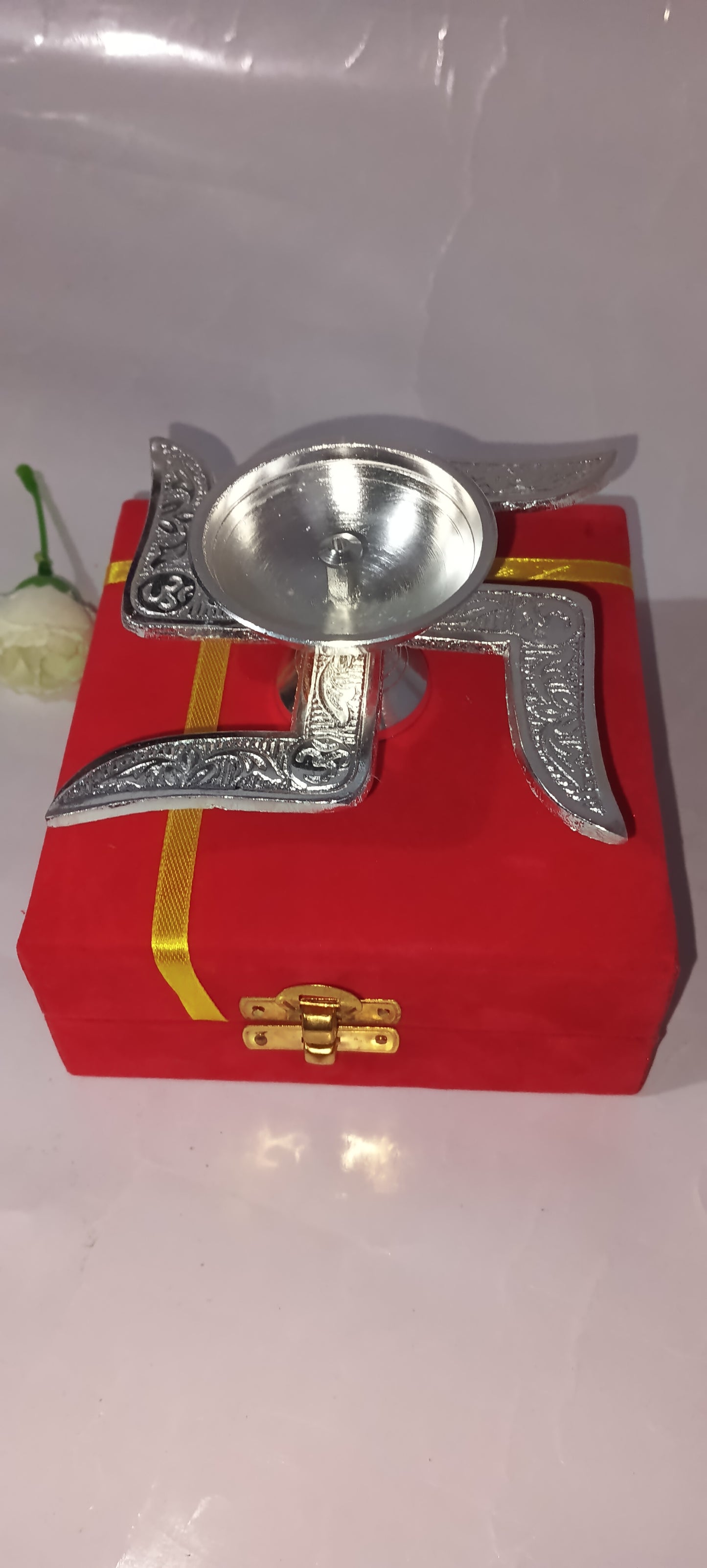 Swastik Akhand diya with velvet box