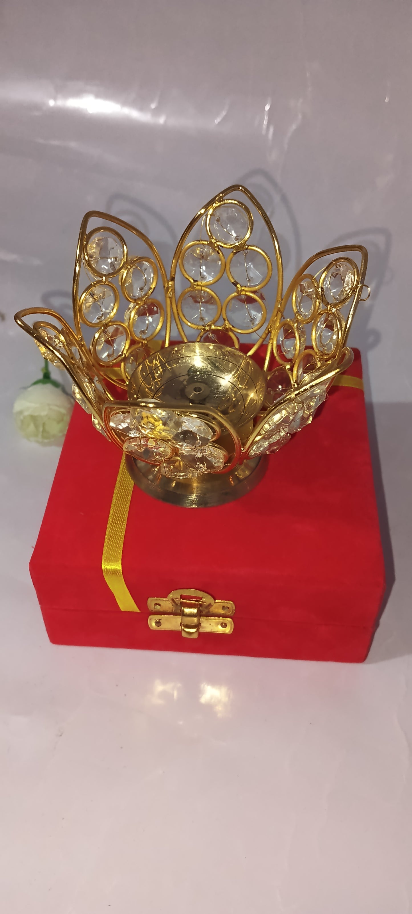 Brass crystal akhand diya