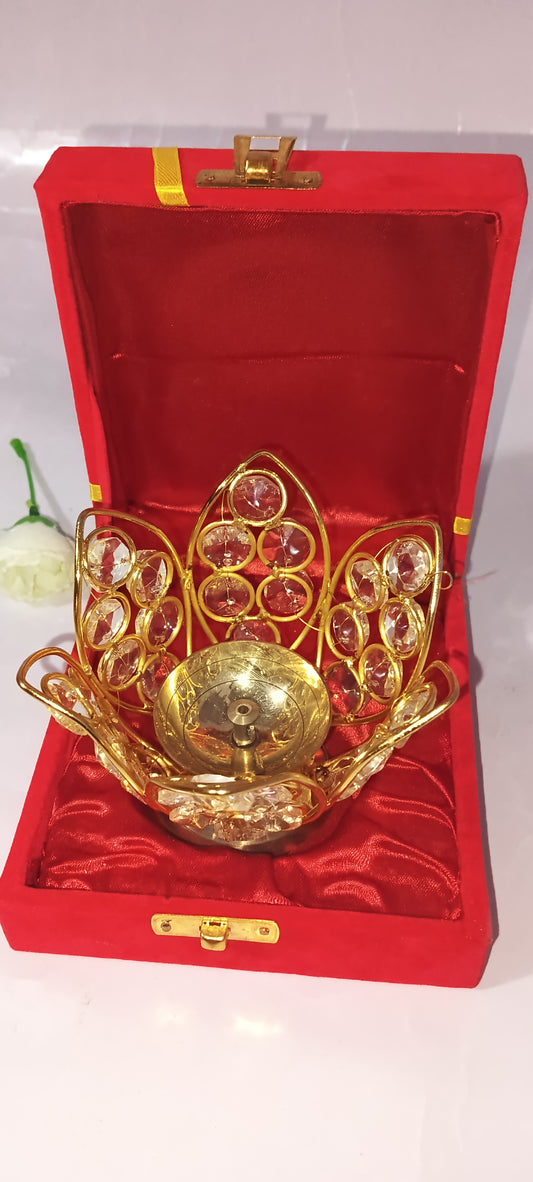 Brass crystal akhand diya